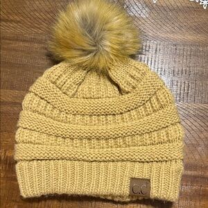 C.C Kids' Mustard Knit Beanie with Pom-Pom